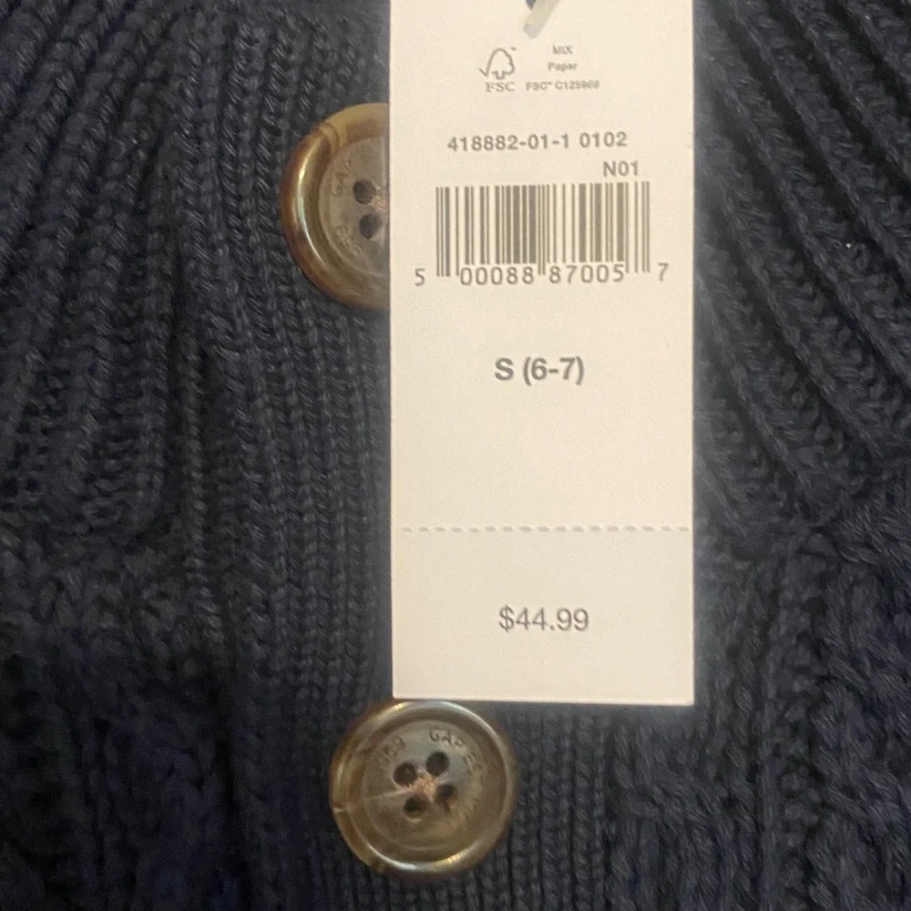 NWT Gap Kids Cable-Knit Mockneck Sweater, S/6-7, tapestry navy